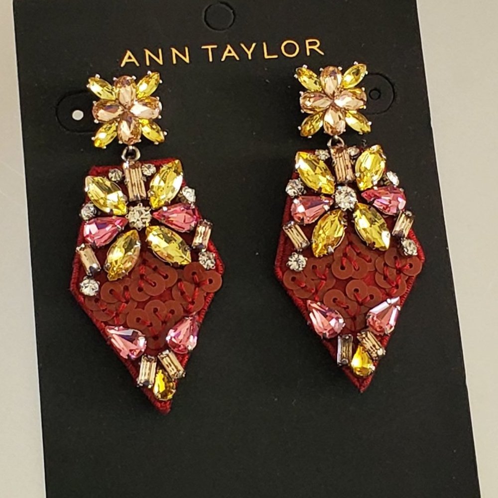 Ann Taylor Red/Gold Sequins/Crystals Post Earrings